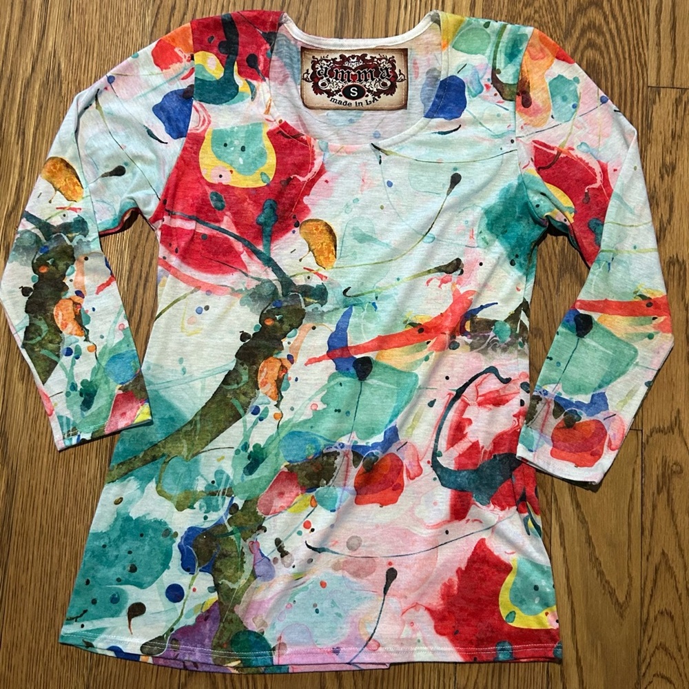 Amma Design In‎ LA Watercolor Top Art To Wear Wearable Art Multicolor